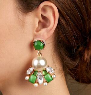KATE SPADE NY BELLE GARDEN PEARL CHANDELIER DROP EARRINGS GREEN STONES